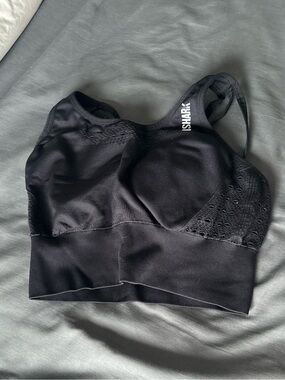 Gymshark Black Seamless Longline Sports Bra with Lace Panels